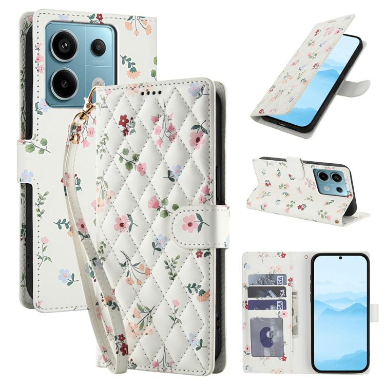 Flower Pattern Buckle Leather Phone Case with Lanyard, For Redmi Note 15 Pro+ 5G Global 163.3mm, For Redmi Note 15 4G / 5G Global 164mm, For Redmi Note 15 Pro 4G Global 163.2mm, For Redmi Note 15 Pro 5G Global 163.6mm, For Redmi Note 14 4G Global 164.8...