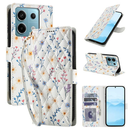 Flower Pattern Buckle Leather Phone Case with Lanyard, For Redmi Note 15 Pro+ 5G Global 163.3mm, For Redmi Note 15 4G / 5G Global 164mm, For Redmi Note 15 Pro 4G Global 163.2mm, For Redmi Note 15 Pro 5G Global 163.6mm, For Redmi Note 14 4G Global 164.8...