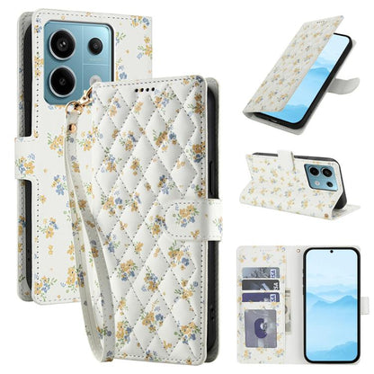 Flower Pattern Buckle Leather Phone Case with Lanyard, For Redmi Note 15 Pro+ 5G Global 163.3mm, For Redmi Note 15 4G / 5G Global 164mm, For Redmi Note 15 Pro 4G Global 163.2mm, For Redmi Note 15 Pro 5G Global 163.6mm, For Redmi Note 14 4G Global 164.8...