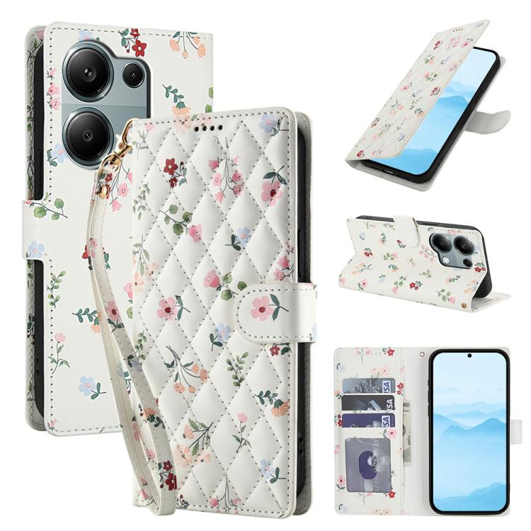 Flower Pattern Buckle Leather Phone Case with Lanyard, For Redmi Note 15 Pro+ 5G Global 163.3mm, For Redmi Note 15 4G / 5G Global 164mm, For Redmi Note 15 Pro 4G Global 163.2mm, For Redmi Note 15 Pro 5G Global 163.6mm, For Redmi Note 14 4G Global 164.8...