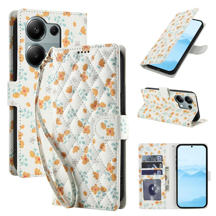 Flower Pattern Buckle Leather Phone Case with Lanyard, For Redmi Note 15 Pro+ 5G Global 163.3mm, For Redmi Note 15 4G / 5G Global 164mm, For Redmi Note 15 Pro 4G Global 163.2mm, For Redmi Note 15 Pro 5G Global 163.6mm, For Redmi Note 14 4G Global 164.8...