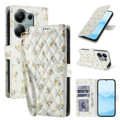 Flower Pattern Buckle Leather Phone Case with Lanyard, For Redmi Note 15 Pro+ 5G Global 163.3mm, For Redmi Note 15 4G / 5G Global 164mm, For Redmi Note 15 Pro 4G Global 163.2mm, For Redmi Note 15 Pro 5G Global 163.6mm, For Redmi Note 14 4G Global 164.8...