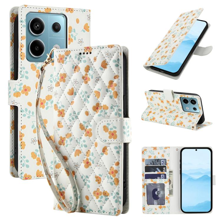 Flower Pattern Buckle Leather Phone Case with Lanyard, For Redmi Note 15 Pro+ 5G Global 163.3mm, For Redmi Note 15 4G / 5G Global 164mm, For Redmi Note 15 Pro 4G Global 163.2mm, For Redmi Note 15 Pro 5G Global 163.6mm, For Redmi Note 14 4G Global 164.8...