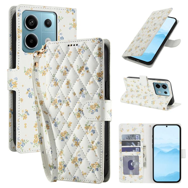 Flower Pattern Buckle Leather Phone Case with Lanyard, For Redmi Note 15 Pro+ 5G Global 163.3mm, For Redmi Note 15 4G / 5G Global 164mm, For Redmi Note 15 Pro 4G Global 163.2mm, For Redmi Note 15 Pro 5G Global 163.6mm, For Redmi Note 14 4G Global 164.8...