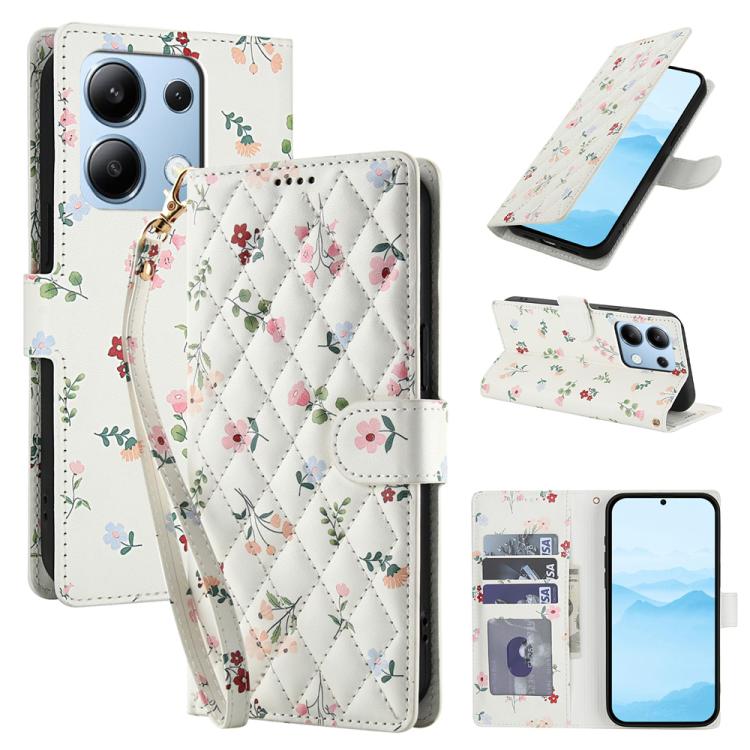Flower Pattern Buckle Leather Phone Case with Lanyard, For Redmi Note 15 Pro+ 5G Global 163.3mm, For Redmi Note 15 4G / 5G Global 164mm, For Redmi Note 15 Pro 4G Global 163.2mm, For Redmi Note 15 Pro 5G Global 163.6mm, For Redmi Note 14 4G Global 164.8...