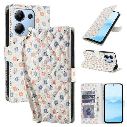 Flower Pattern Buckle Leather Phone Case with Lanyard, For Redmi Note 15 Pro+ 5G Global 163.3mm, For Redmi Note 15 4G / 5G Global 164mm, For Redmi Note 15 Pro 4G Global 163.2mm, For Redmi Note 15 Pro 5G Global 163.6mm, For Redmi Note 14 4G Global 164.8...