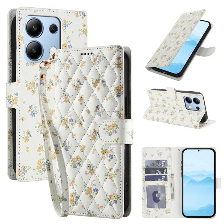 Flower Pattern Buckle Leather Phone Case with Lanyard, For Redmi Note 15 Pro+ 5G Global 163.3mm, For Redmi Note 15 4G / 5G Global 164mm, For Redmi Note 15 Pro 4G Global 163.2mm, For Redmi Note 15 Pro 5G Global 163.6mm, For Redmi Note 14 4G Global 164.8...
