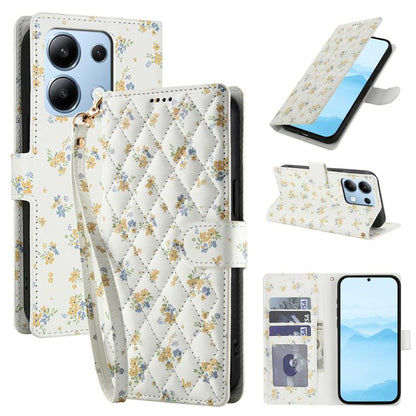 Flower Pattern Buckle Leather Phone Case with Lanyard, For Redmi Note 15 Pro+ 5G Global 163.3mm, For Redmi Note 15 4G / 5G Global 164mm, For Redmi Note 15 Pro 4G Global 163.2mm, For Redmi Note 15 Pro 5G Global 163.6mm, For Redmi Note 14 4G Global 164.8...