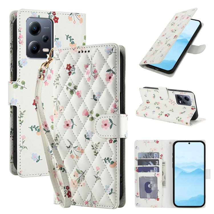 Flower Pattern Buckle Leather Phone Case with Lanyard, For Redmi Note 15 Pro+ 5G Global 163.3mm, For Redmi Note 15 4G / 5G Global 164mm, For Redmi Note 15 Pro 4G Global 163.2mm, For Redmi Note 15 Pro 5G Global 163.6mm, For Redmi Note 14 4G Global 164.8...