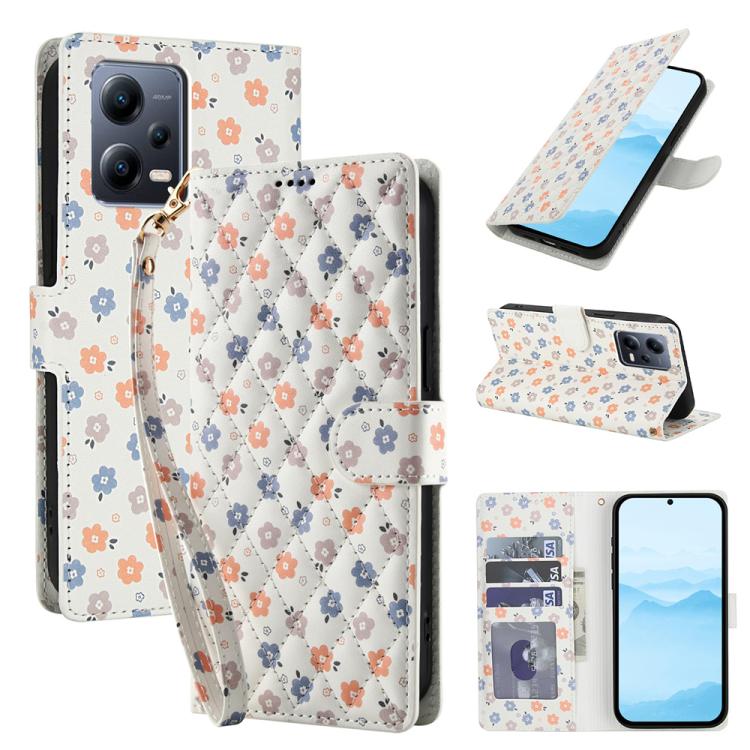 Flower Pattern Buckle Leather Phone Case with Lanyard, For Redmi Note 15 Pro+ 5G Global 163.3mm, For Redmi Note 15 4G / 5G Global 164mm, For Redmi Note 15 Pro 4G Global 163.2mm, For Redmi Note 15 Pro 5G Global 163.6mm, For Redmi Note 14 4G Global 164.8...