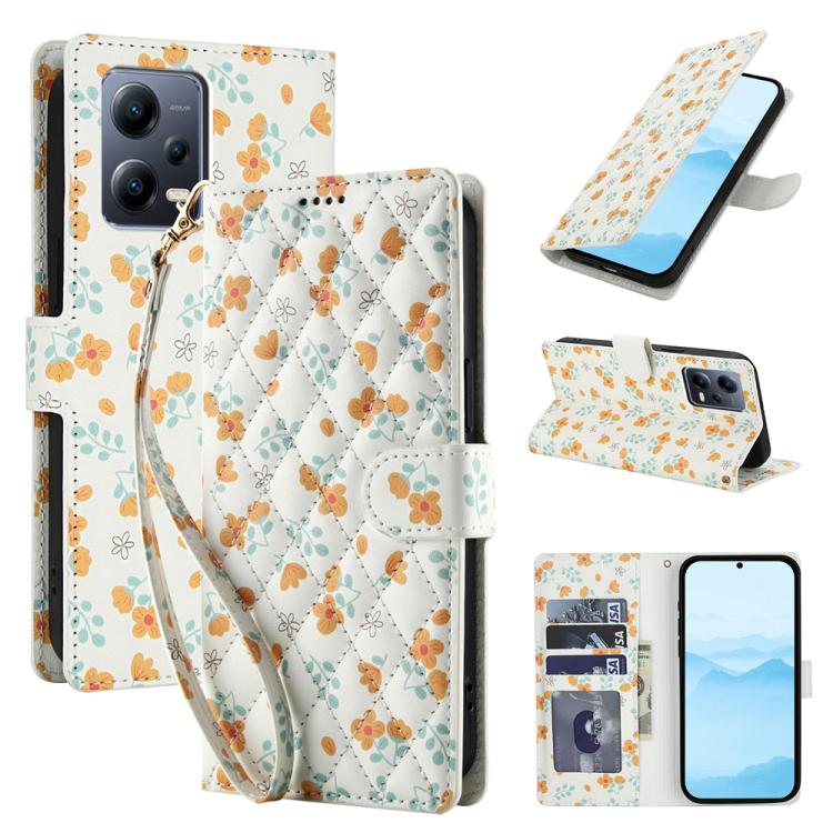 Flower Pattern Buckle Leather Phone Case with Lanyard, For Redmi Note 15 Pro+ 5G Global 163.3mm, For Redmi Note 15 4G / 5G Global 164mm, For Redmi Note 15 Pro 4G Global 163.2mm, For Redmi Note 15 Pro 5G Global 163.6mm, For Redmi Note 14 4G Global 164.8...