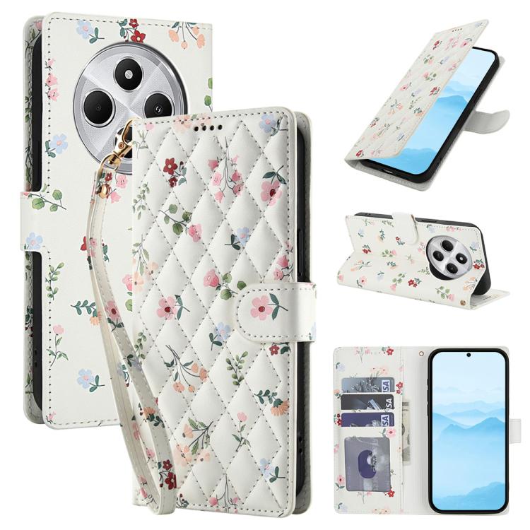 Flower Pattern Buckle Leather Phone Case with Lanyard, For Redmi Note 15 Pro+ 5G Global 163.3mm, For Redmi Note 15 4G / 5G Global 164mm, For Redmi Note 15 Pro 4G Global 163.2mm, For Redmi Note 15 Pro 5G Global 163.6mm, For Redmi Note 14 4G Global 164.8...
