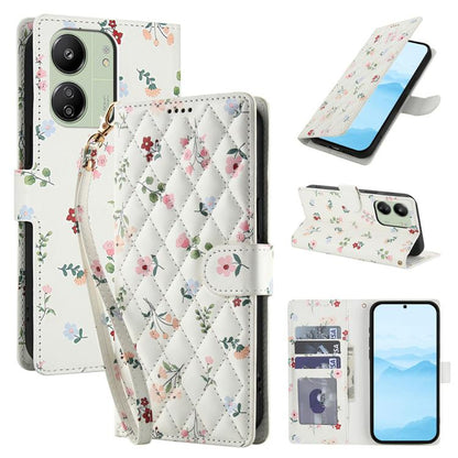 Flower Pattern Buckle Leather Phone Case with Lanyard, For Redmi Note 15 Pro+ 5G Global 163.3mm, For Redmi Note 15 4G / 5G Global 164mm, For Redmi Note 15 Pro 4G Global 163.2mm, For Redmi Note 15 Pro 5G Global 163.6mm, For Redmi Note 14 4G Global 164.8...
