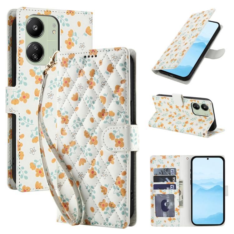Flower Pattern Buckle Leather Phone Case with Lanyard, For Redmi Note 15 Pro+ 5G Global 163.3mm, For Redmi Note 15 4G / 5G Global 164mm, For Redmi Note 15 Pro 4G Global 163.2mm, For Redmi Note 15 Pro 5G Global 163.6mm, For Redmi Note 14 4G Global 164.8...