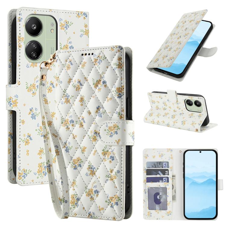 Flower Pattern Buckle Leather Phone Case with Lanyard, For Redmi Note 15 Pro+ 5G Global 163.3mm, For Redmi Note 15 4G / 5G Global 164mm, For Redmi Note 15 Pro 4G Global 163.2mm, For Redmi Note 15 Pro 5G Global 163.6mm, For Redmi Note 14 4G Global 164.8...