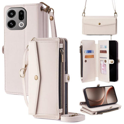 White leather phone wallet case with zipper, card slots, and crossbody lanyard strap