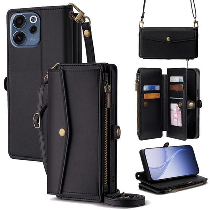 Black leather-look zip wallet phone case with crossbody strap and card compartments