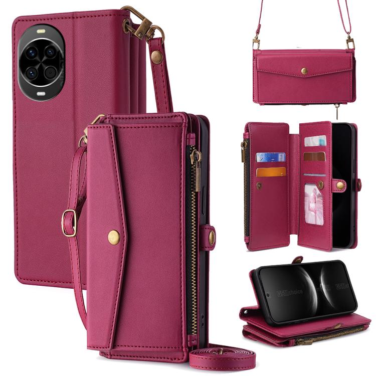 Zipper Wallet Side Buckle Crossbody Lanyard Leather Phone Case, For Huawei Enjoy 90 Pro Max 5G, For Huawei Enjoy 90 Plus 5G, For Huawei nova 15 Ultra, For Huawei nova 15 Pro, For Huawei nova 15, For Huawei Mate 80 Pro Max 5G, For Huawei Mate 80 5G     ...