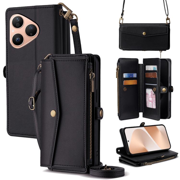 Zipper Wallet Side Buckle Crossbody Lanyard Leather Phone Case, For Huawei Enjoy 90 Pro Max 5G, For Huawei Enjoy 90 Plus 5G, For Huawei nova 15 Ultra, For Huawei nova 15 Pro, For Huawei nova 15, For Huawei Mate 80 Pro Max 5G, For Huawei Mate 80 5G     ...
