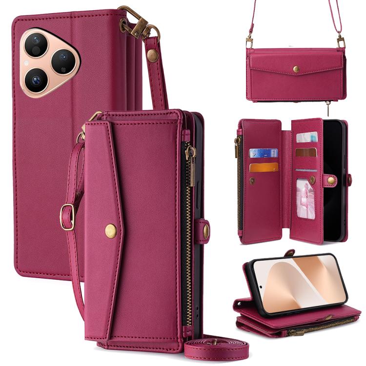 Zipper Wallet Side Buckle Crossbody Lanyard Leather Phone Case, For Huawei Enjoy 90 Pro Max 5G, For Huawei Enjoy 90 Plus 5G, For Huawei nova 15 Ultra, For Huawei nova 15 Pro, For Huawei nova 15, For Huawei Mate 80 Pro Max 5G, For Huawei Mate 80 5G     ...
