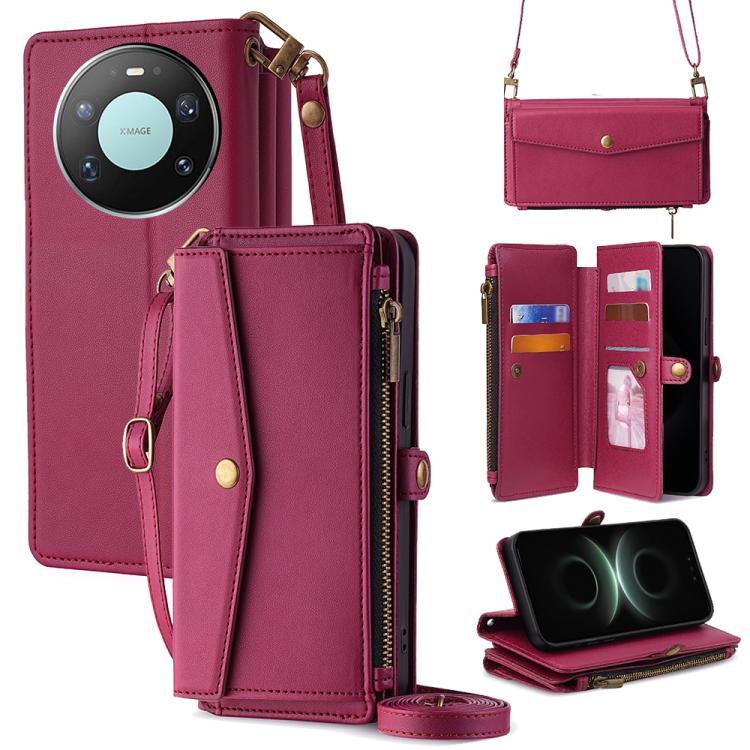 Zipper Wallet Side Buckle Crossbody Lanyard Leather Phone Case, For Huawei Enjoy 90 Pro Max 5G, For Huawei Enjoy 90 Plus 5G, For Huawei nova 15 Ultra, For Huawei nova 15 Pro, For Huawei nova 15, For Huawei Mate 80 Pro Max 5G, For Huawei Mate 80 5G     ...