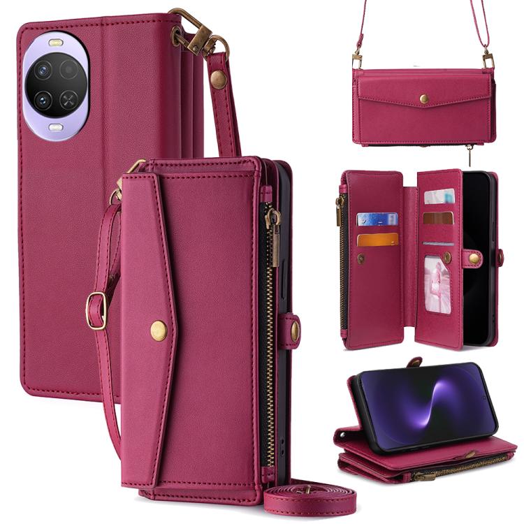 Zipper Wallet Side Buckle Crossbody Lanyard Leather Phone Case, For Huawei Enjoy 90 Pro Max 5G, For Huawei Enjoy 90 Plus 5G, For Huawei nova 15 Ultra, For Huawei nova 15 Pro, For Huawei nova 15, For Huawei Mate 80 Pro Max 5G, For Huawei Mate 80 5G     ...