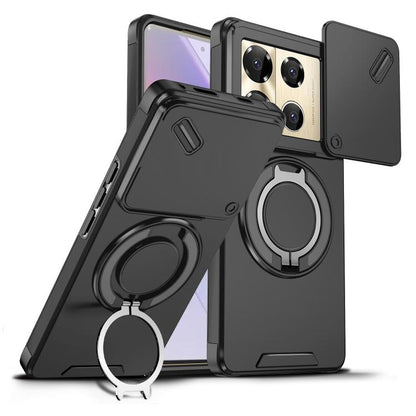 Black sliding camshield ring holder phone case with kickstand ring and camera cutouts