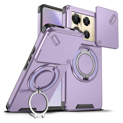 Lavender sliding camshield ring holder phone case with front flap and ring kickstand
