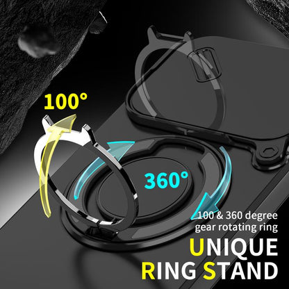 Rugged phone case with 360-degree rotating ring stand and protective cover, black