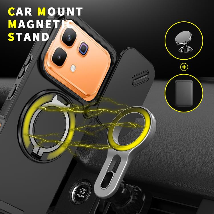 Rugged phone case with ring stand plus car mount magnetic base, black