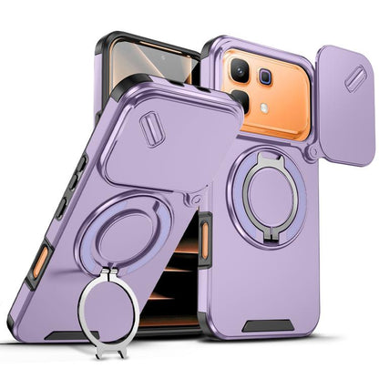Purple sliding camshield ring holder phone case with kickstand ring and camera cutouts