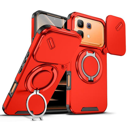 Red sliding camshield ring holder phone case with kickstand ring and camera cutouts