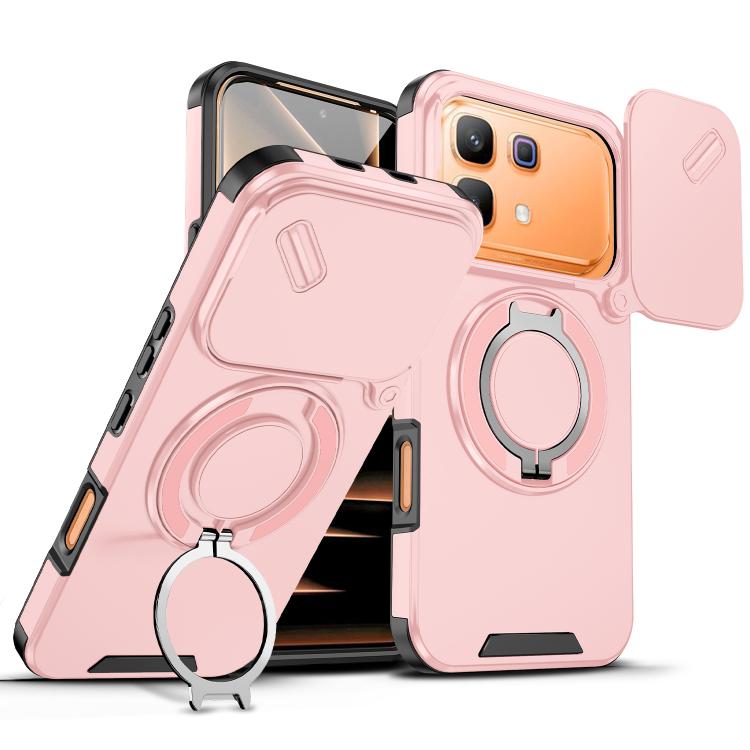 Light pink sliding camshield ring holder phone case with kickstand ring and camera cutouts