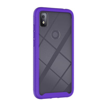 Purple shockproof phone case, back view with camera cutout and circular grip