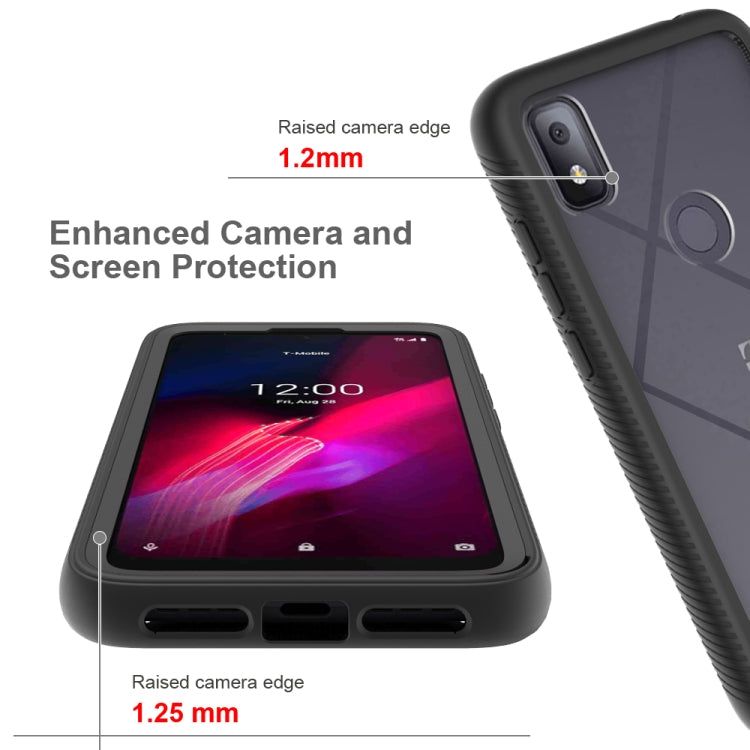 Black shockproof phone case with raised camera and screen protection lip