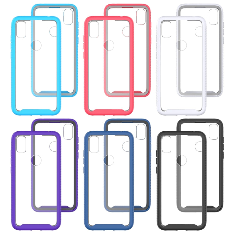 Assorted color shockproof phone case frames: blue, red, white, purple, black