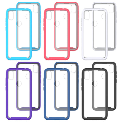 Assorted color shockproof phone case frames: blue, red, white, purple, black