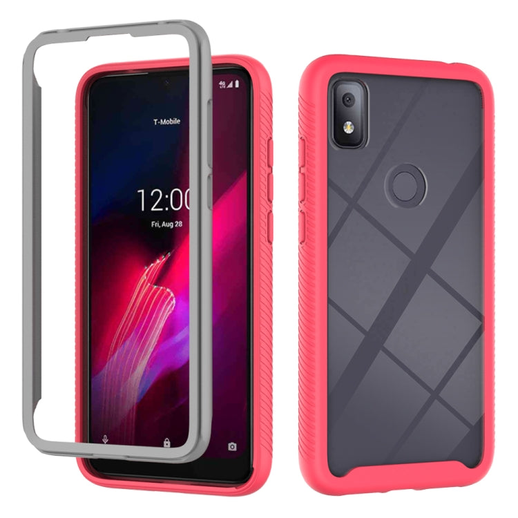 Red shockproof phone case with raised camera edge, front and back view