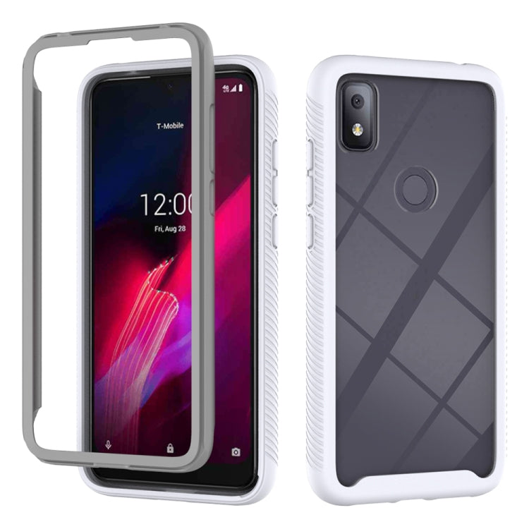 White shockproof PC+TPU case with front screen protector and camera cutout