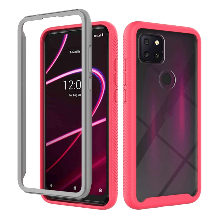 Red shockproof PC+TPU case with textured grip sides and camera cutout