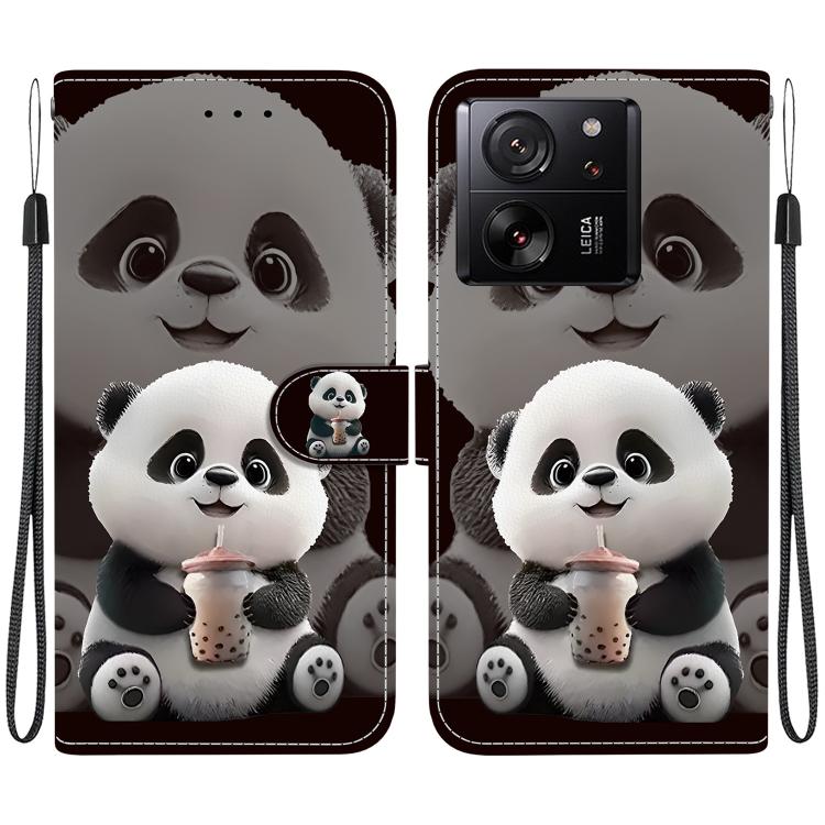 Panda-themed phone case with wrist strap, folio cover, and camera cutout.