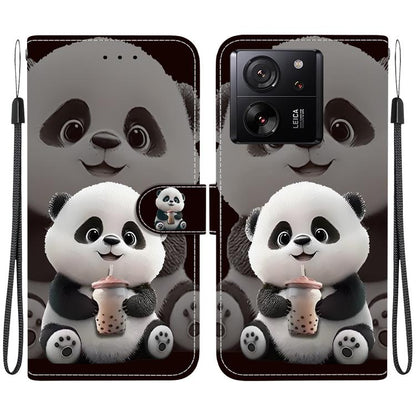 Panda-themed phone case with wrist strap, folio cover, and camera cutout.