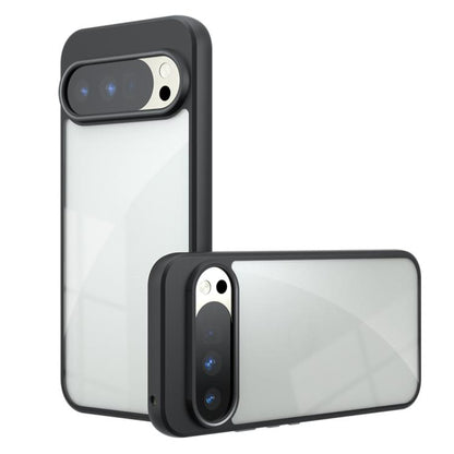 Black hybrid TPU phone case with clear back, raised camera bezel, for Google Pixel.