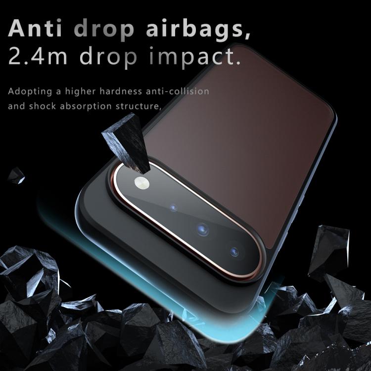 Black phone case with airbag-style shock corners near the camera