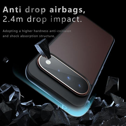Black phone case with airbag-style shock corners near the camera