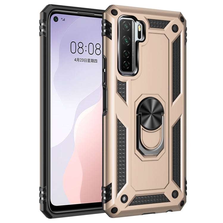 Gold shockproof phone case with rotating ring holder, rugged TPU/PC