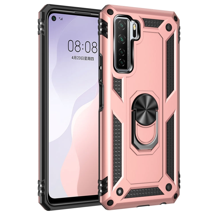Rose gold shockproof phone case with rotating ring holder, rugged TPU/PC