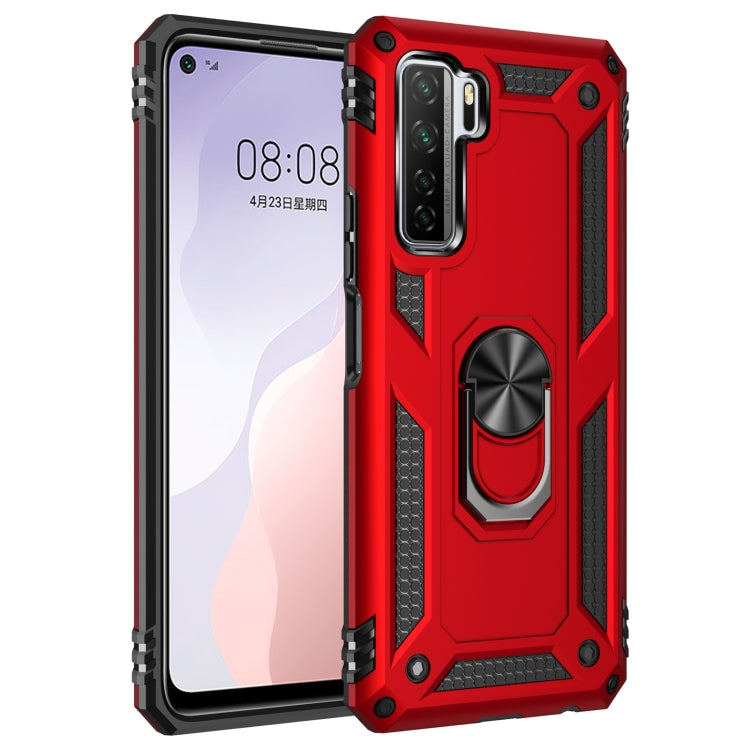 Red shockproof phone case with rotating ring holder, rugged TPU/PC
