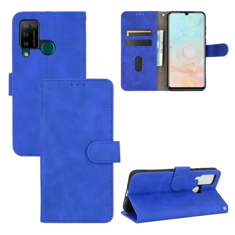 Blue flip PU leather phone case with magnetic buckle, card slots, and wallet pocket
