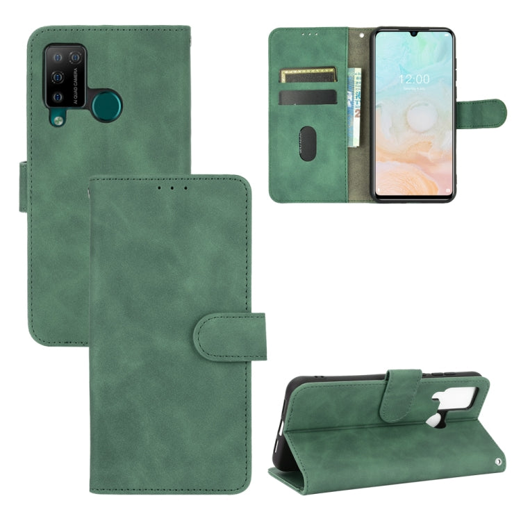 Green flip PU leather phone case with magnetic buckle, card slots, and wallet pocket